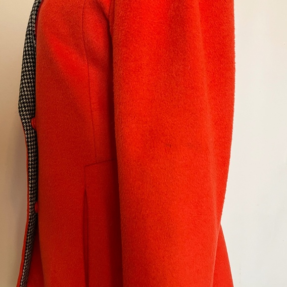 Korean Orange Wool Blend Coat – 58% Wool, Houndstooth Collar, Double Breast - Picture 3 of 10